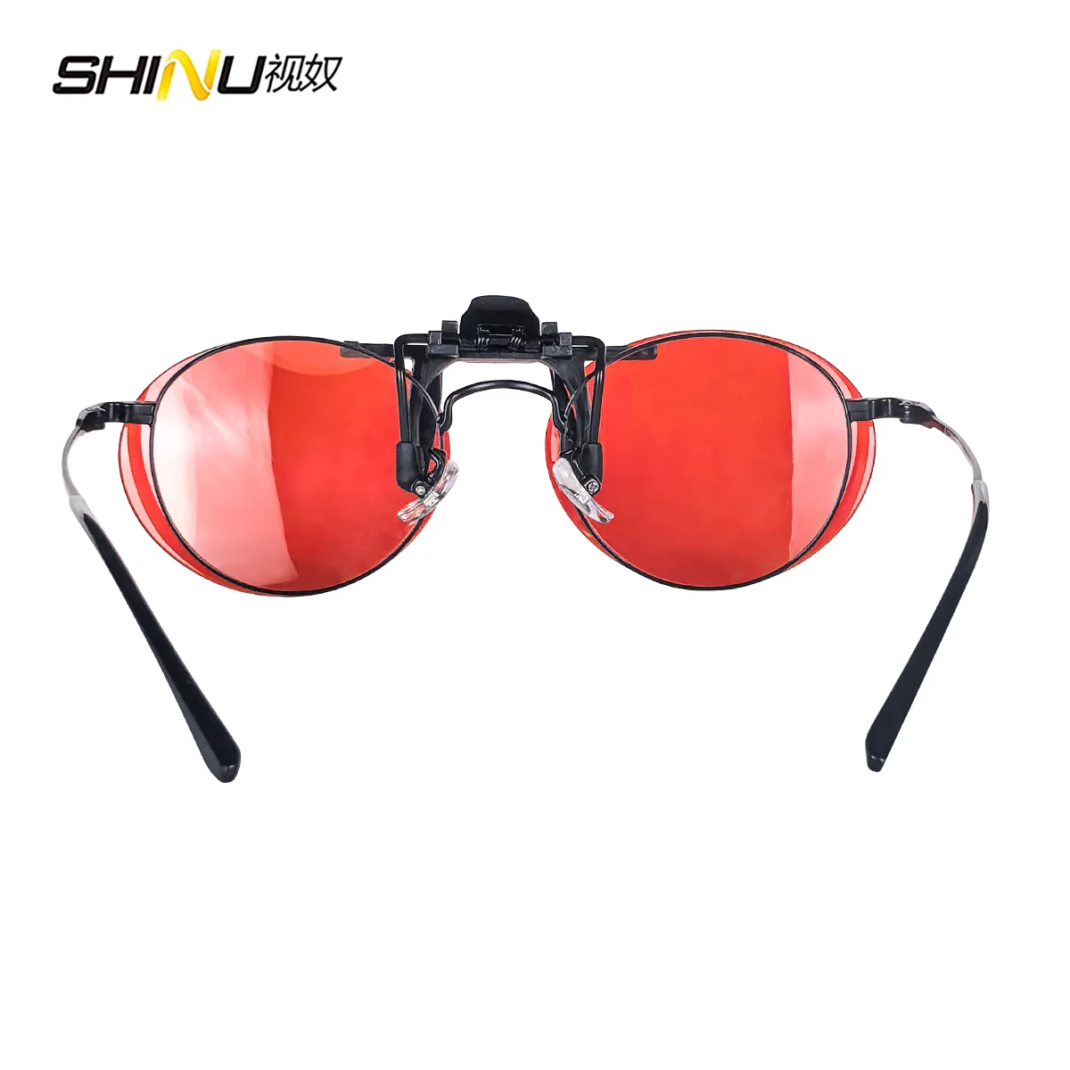 SHINU Rote Linsen-Clip-On-Brille zum Schlafen besser, runde orangefarbene Linse für Spiele oder Arbeiten, gelbe Linsen, Nachtsicht zum Fahren – Detail 5