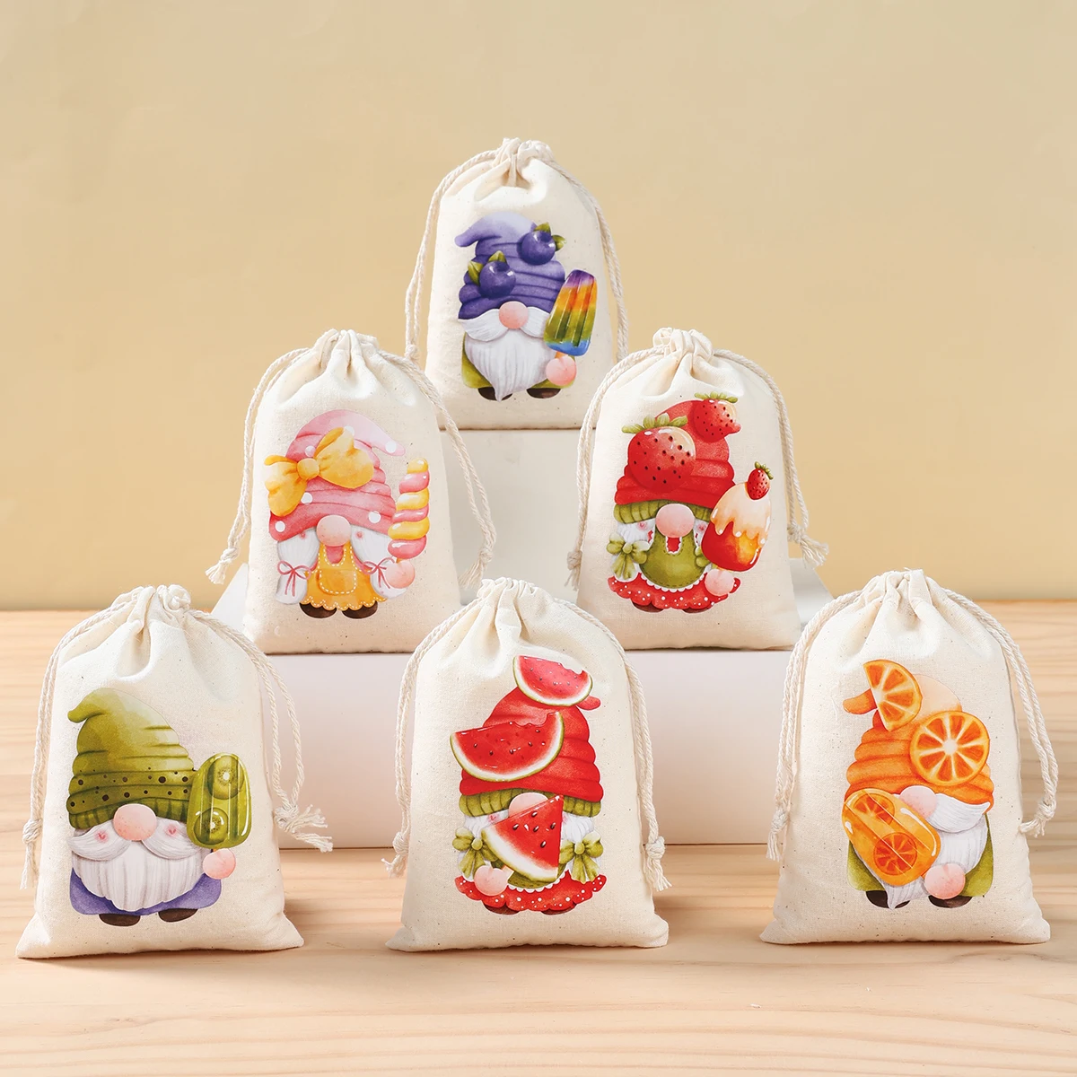 Popsicle Faceless Cotton Gift Bags Summer Birthday Party Candy Bags Faceless Elderly Dwarf Pattern Packaging Bags Decor