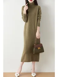 Choice nuevo vestido de lana merina de 100% para mujer con cuello en V vestidos ajustados de manga larga vestidos elegantes de oficina para mujer primavera otoño de alta calidad