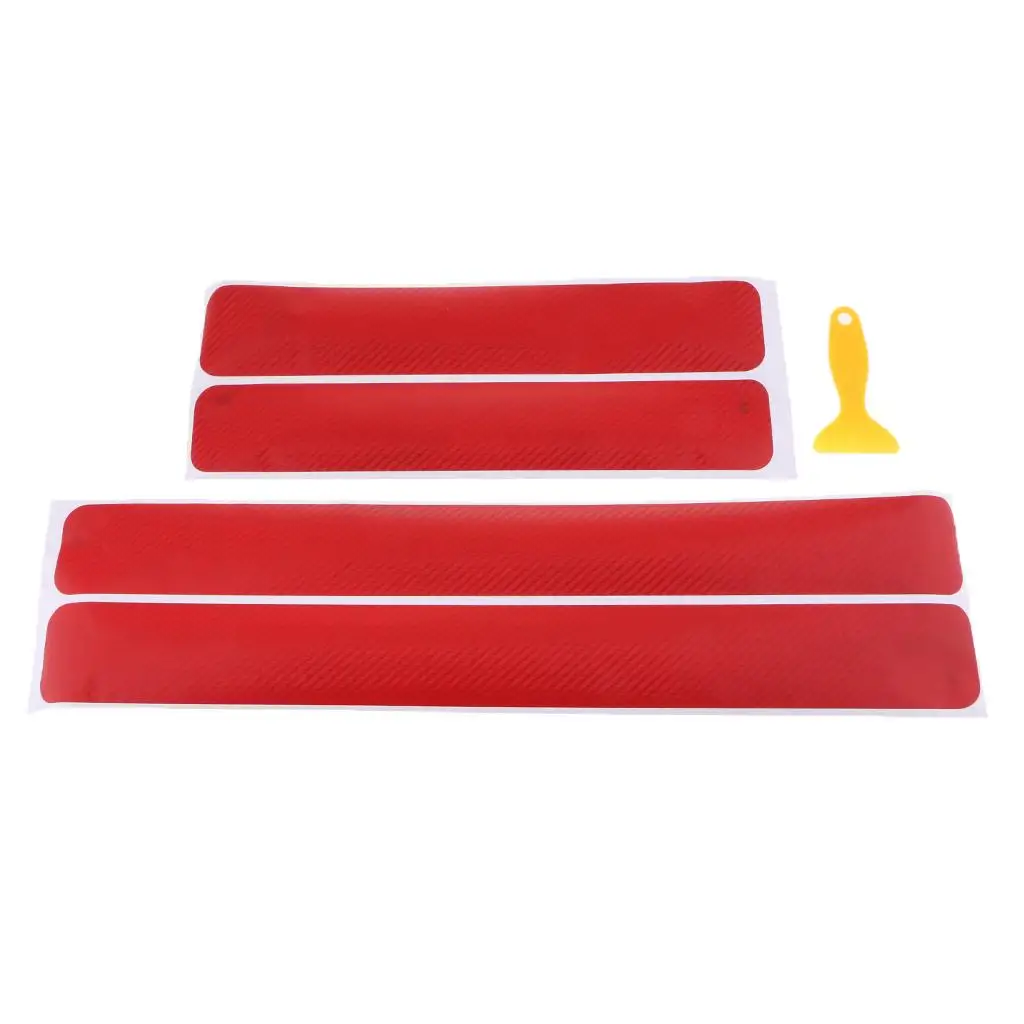 2x 4 Fiber Door Sill Scuff Plate Anti Scratch Sticker + Scraper Blade Tool