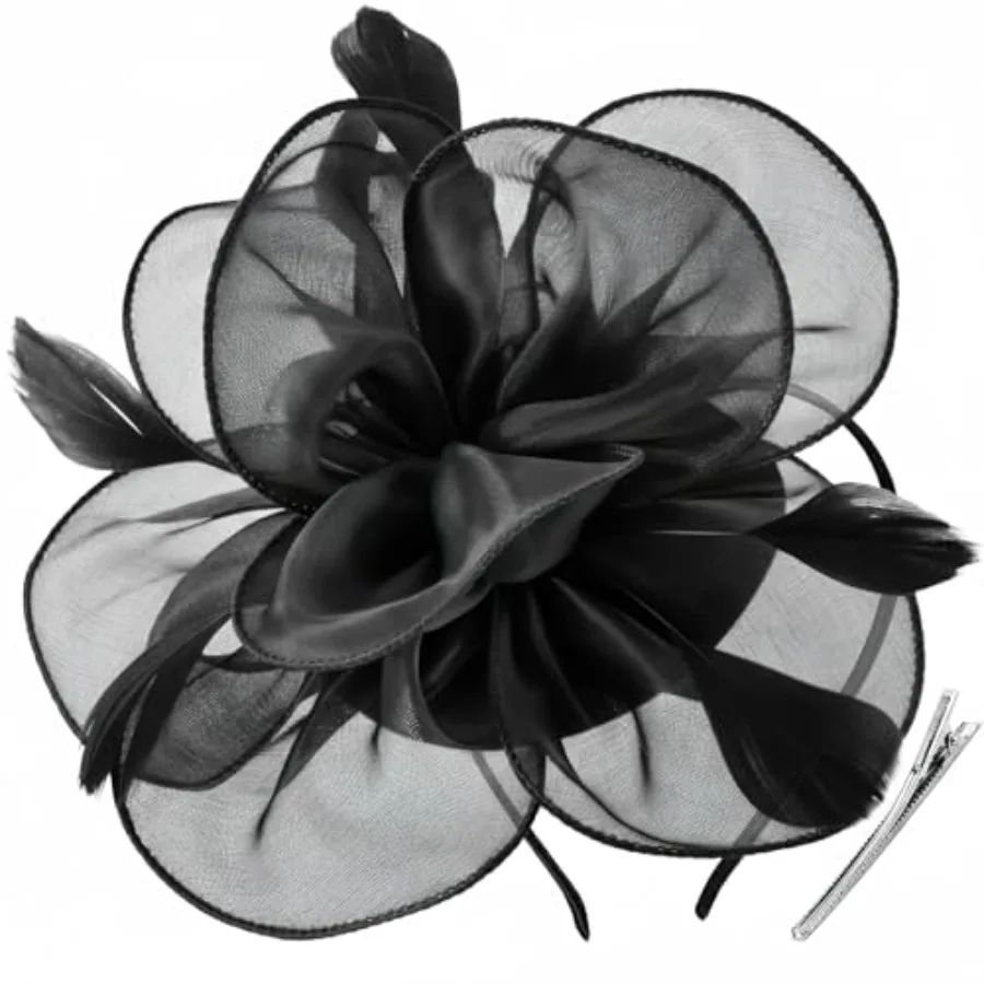 DRESHOW Fascinators Hat Tea Party Headwear Ribbons Feathers on a Headband and a Clip for Women