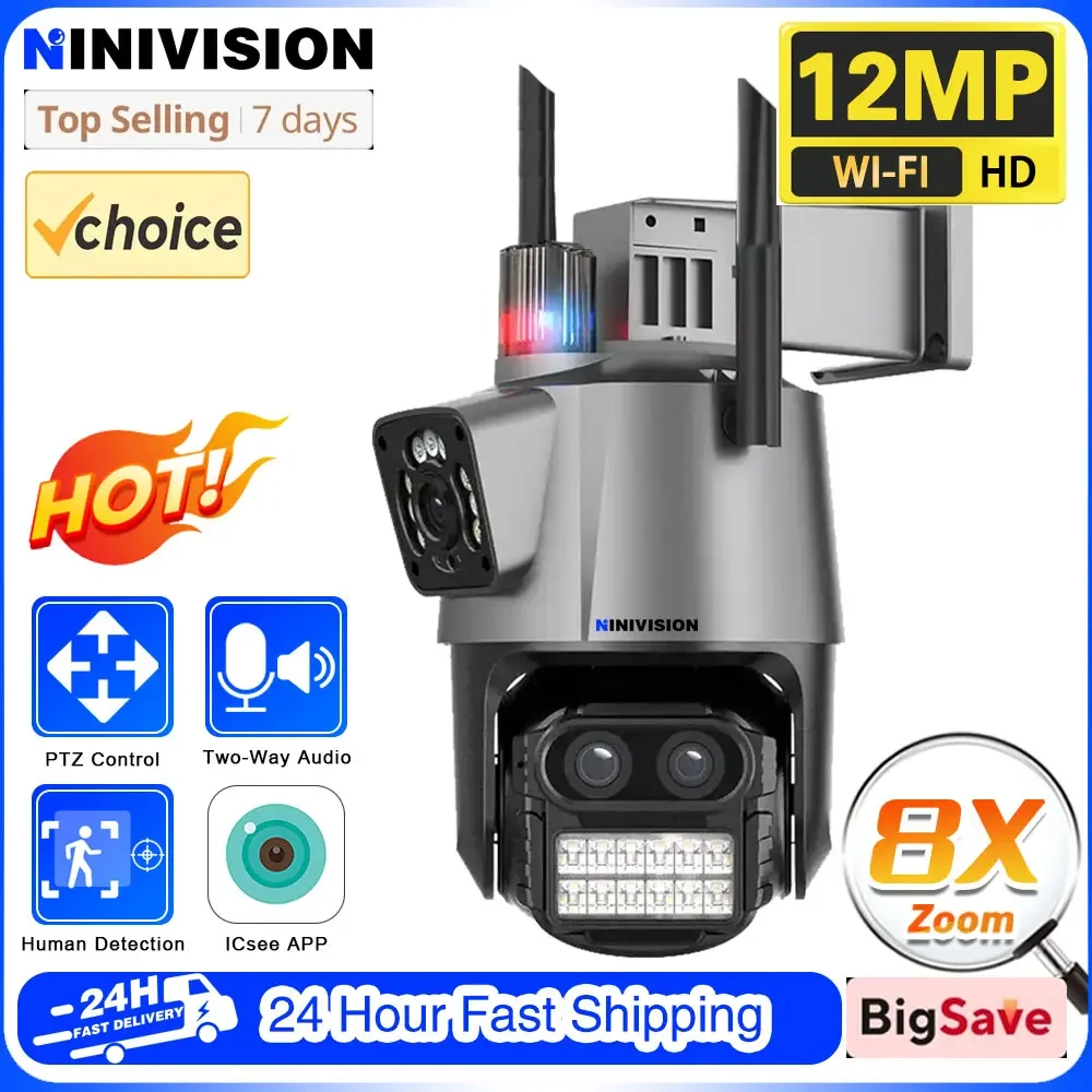 

Wifi Wireless 6K 12MP Wi-Fi Security Camera ICSee Smart Three Lens 8X PTZ Zoom Video Security Protection Camera CCTV Auto Track