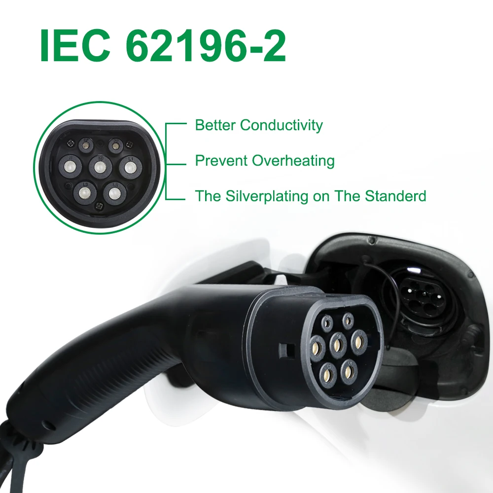 Peocke EV Charger Plug Type 2 Charging Cable IEC62196-2 Connector 5M 1Phase/3Phase for EVSE Electric Vehicle Charging Station