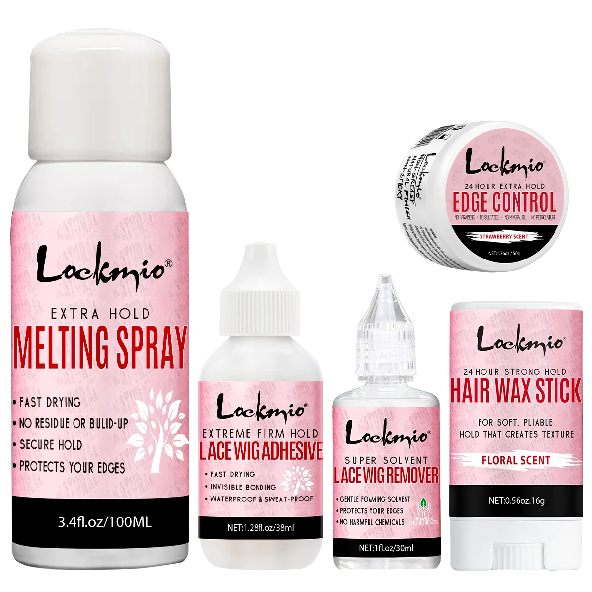 

LOCKMIO Lace Melting Spray Wigs Adhesive Glue Remover Smoothing Hair Wax and Edge Control Gel for Cosplay Wigs installation Kit