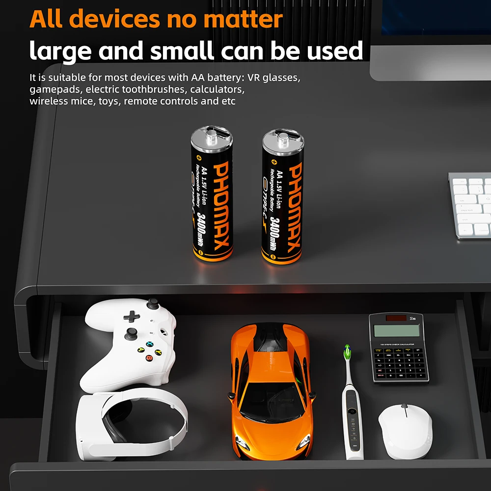 PHOMAX литий-ионные аккумуляторные батареи AA USB литий-ионные 3400 МВтч быстрая зарядка 1,5 В AA аккумуляторная батарея для игрушечной мыши с пультом дистанционного управления