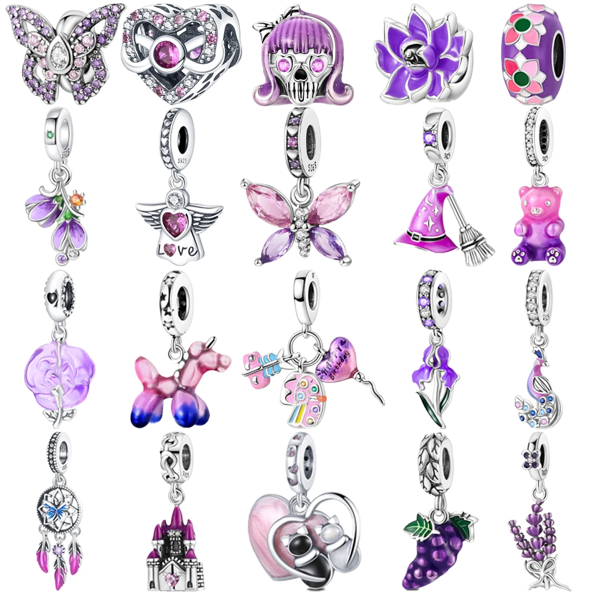 

Original 925 Sterling Silver Purple Butterfly Lotus Castle Grape Charm Beads for Pandora DIY Bracelet Ladies Jewelry Gift