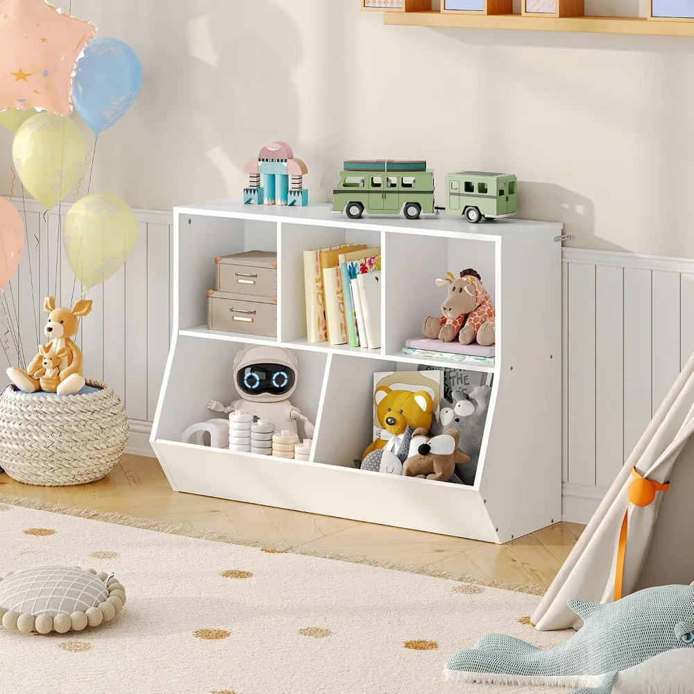 

Kids Bookshelf Toy Storage Cubby with 6 Storage Bins Playroom Organizer Bookshelf for Kids Childrens Bookcase Toy Shelf