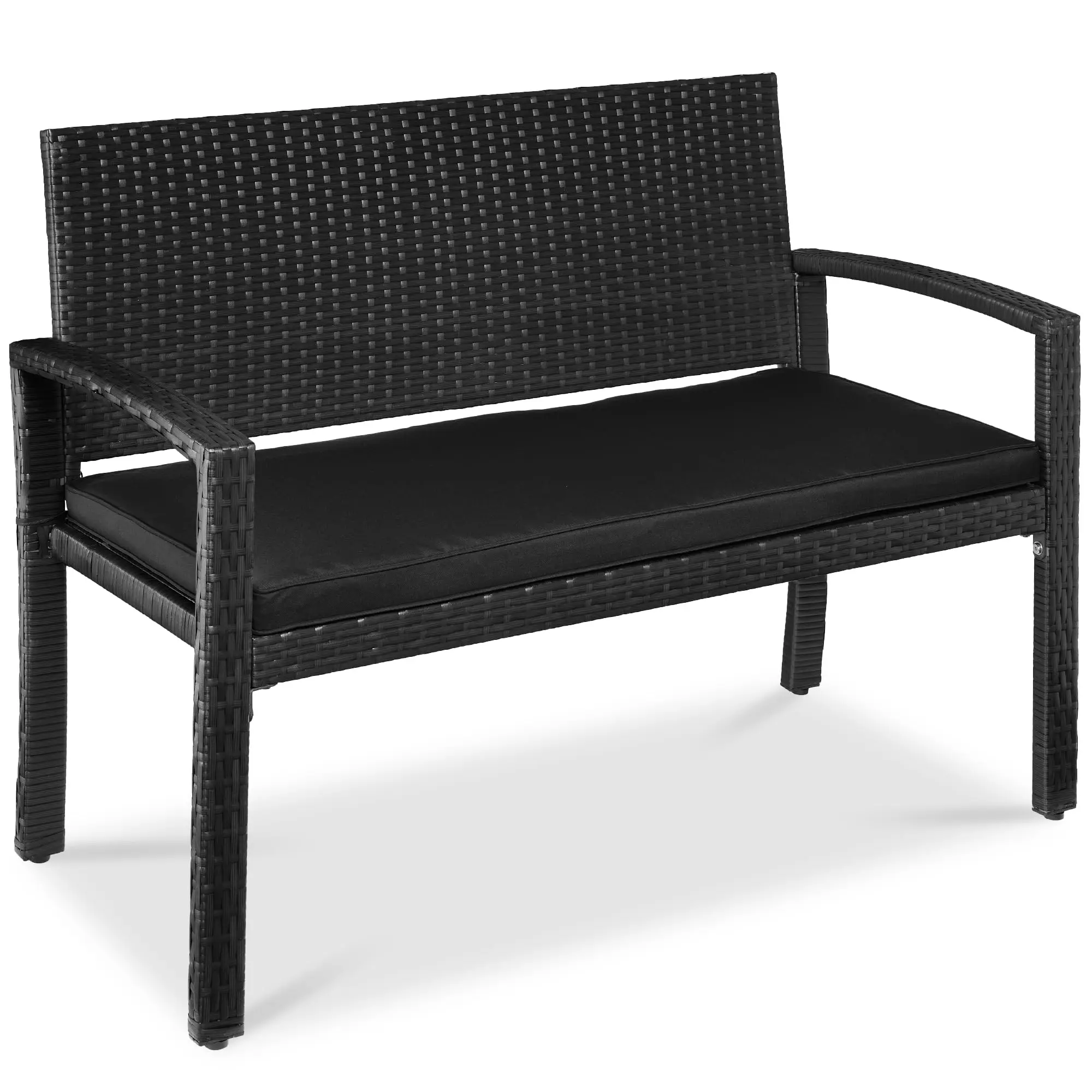 Outdoor Bench 2-Person Wicker Garden Patio Benches Seating Furniture for Backyard, Porch w/Seat Cushion, 700lb Capacity
