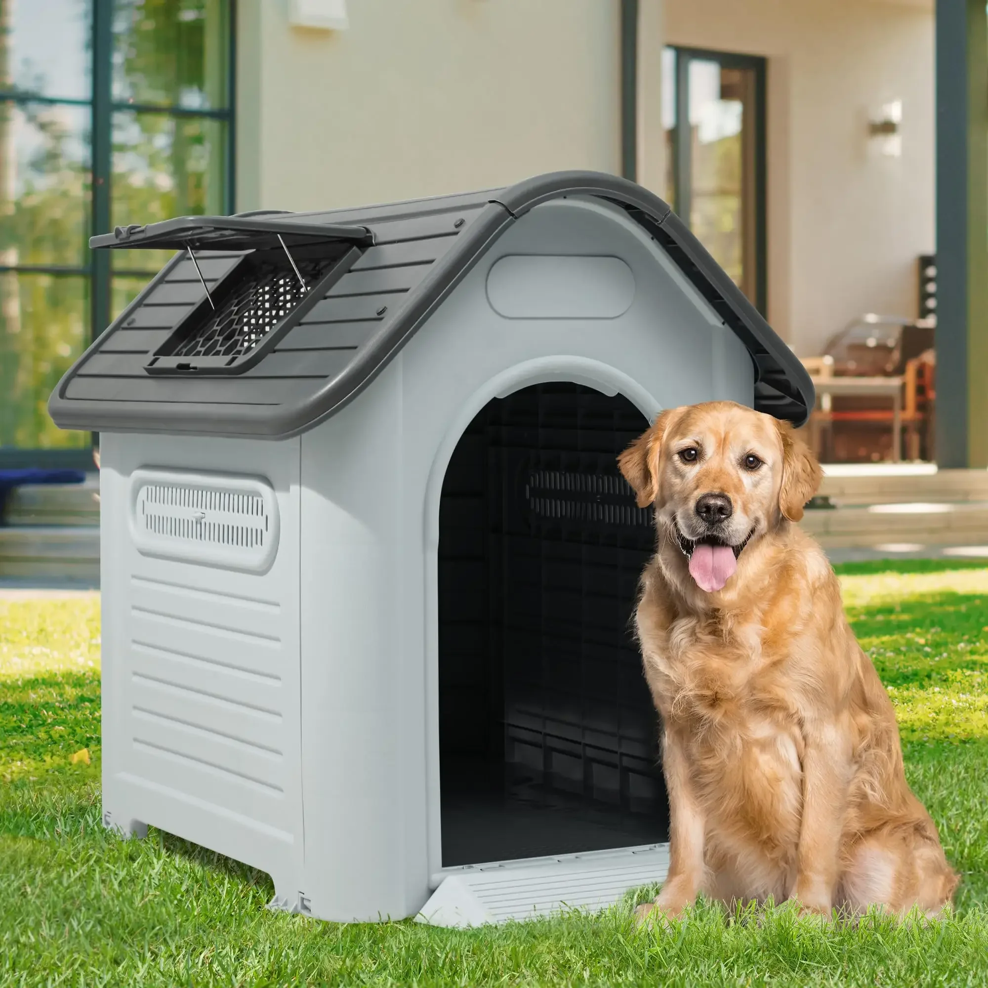 BunnyHi GW001 Easy Assemble Luxury Pet Cages Plastic Dog Kennel Waterproof Large Dog House Outdoor Casas Para Perros Grandes