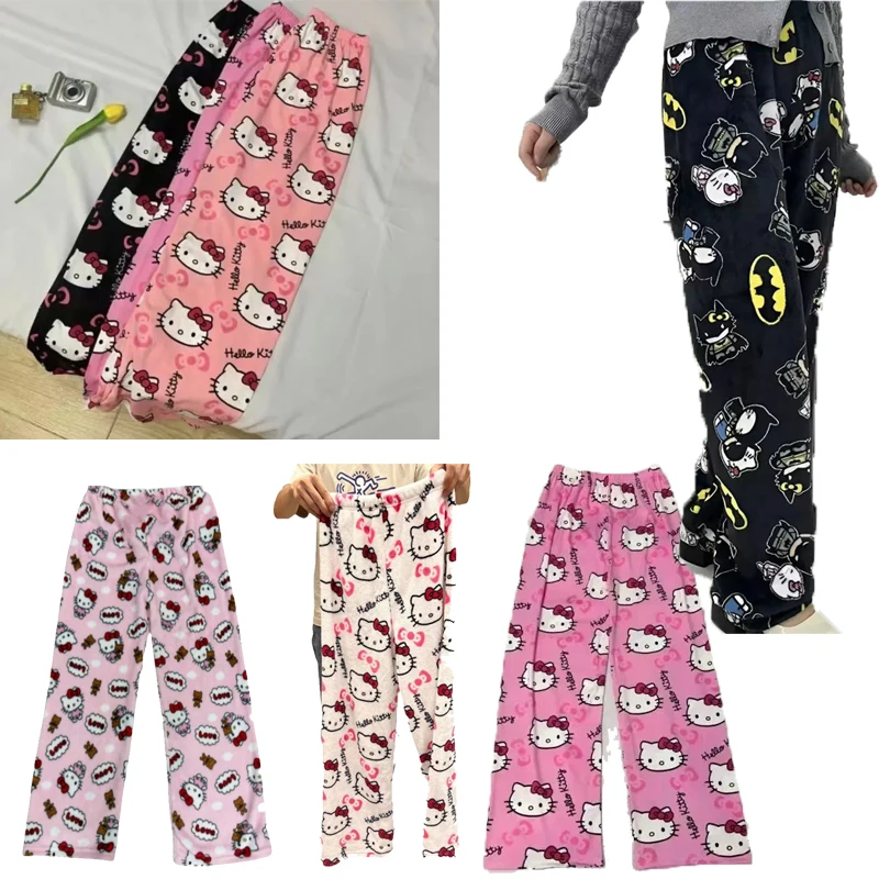 

Студенческие плюшевые пижамные штаны «Hello Kitty» для девочек, свободные кавайные брюки для отдыха, одежда для детей, одежда для дома, брюки, милый праздничный подарок