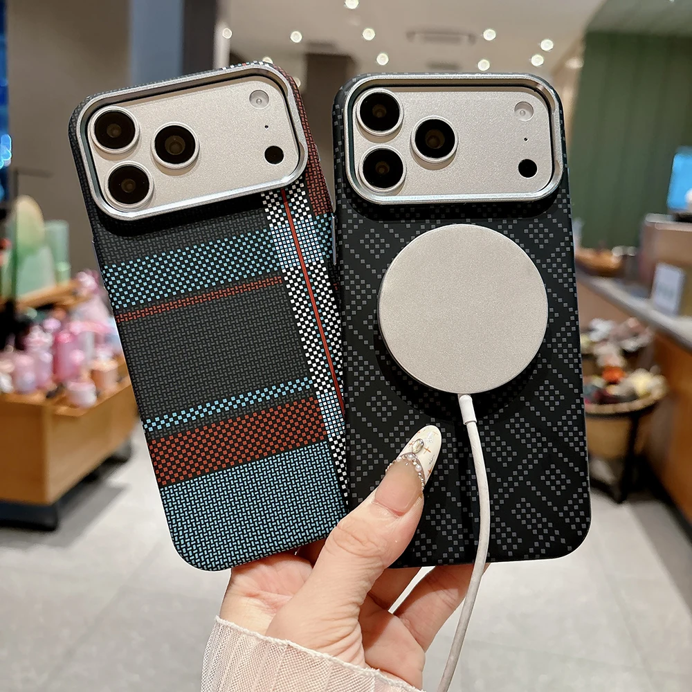 Kohlefaser-Textur Magnetische Hülle für iPhone 17 16 15 14 13 Pro Max Air Ultradünne Legierungs-Linse Kabelloses Laden für Magsafe Cover – Detail 13