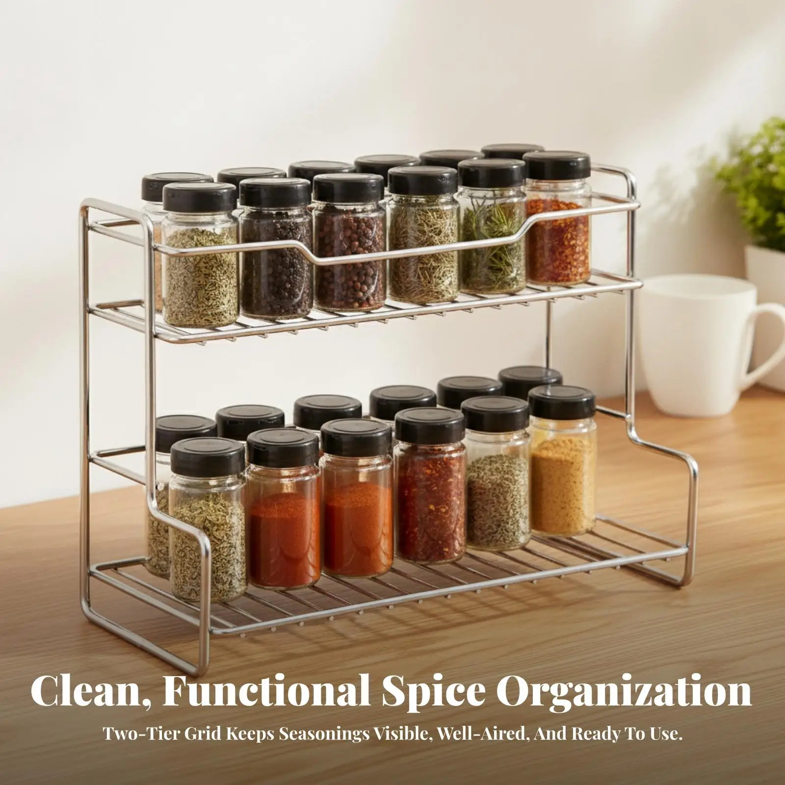 2-Tier Storage Rack Rustproof Two-Tier Shelf Rack Stainless Steel Organizer Rust-Resistant Wire Storage Shelf Space-Saving