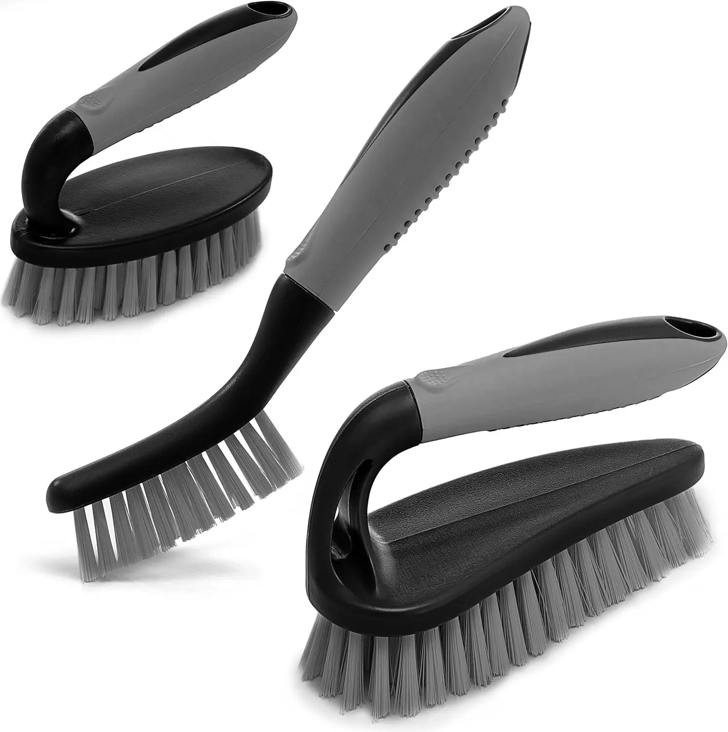 

3-Piece Scrub Brush Set with Ergonomic Handle and Durable Bristles for Bathroom, Tile, Kitchen, and Carpet Cleaning