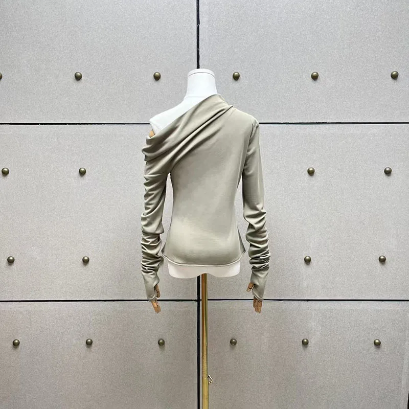 2026, New Style, Women's V-neck Top, Ruffled Long-Sleeved Bodycon T-Shirt, High-Quality Commute Pullover, Y2K, Base Top