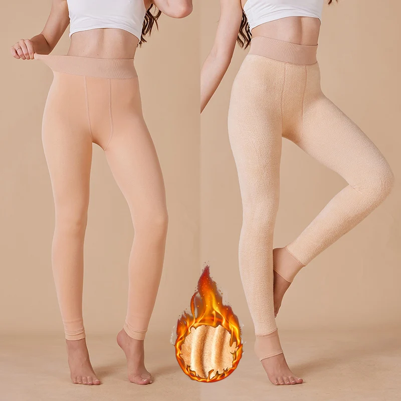 Winter Female Warm Plush Solid Leggings Women Seamless Thick Fake Translucent Pantyhose Fashion Thin Elastic Pantyhose