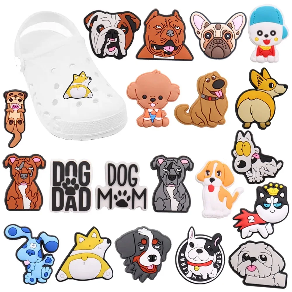 Mix 50pcs PVC Kawaii Animal Dog Mom Dad I Prefer Dogs Over People Boys Girls Buckle Shoe Charms Accessories Designer Decorations