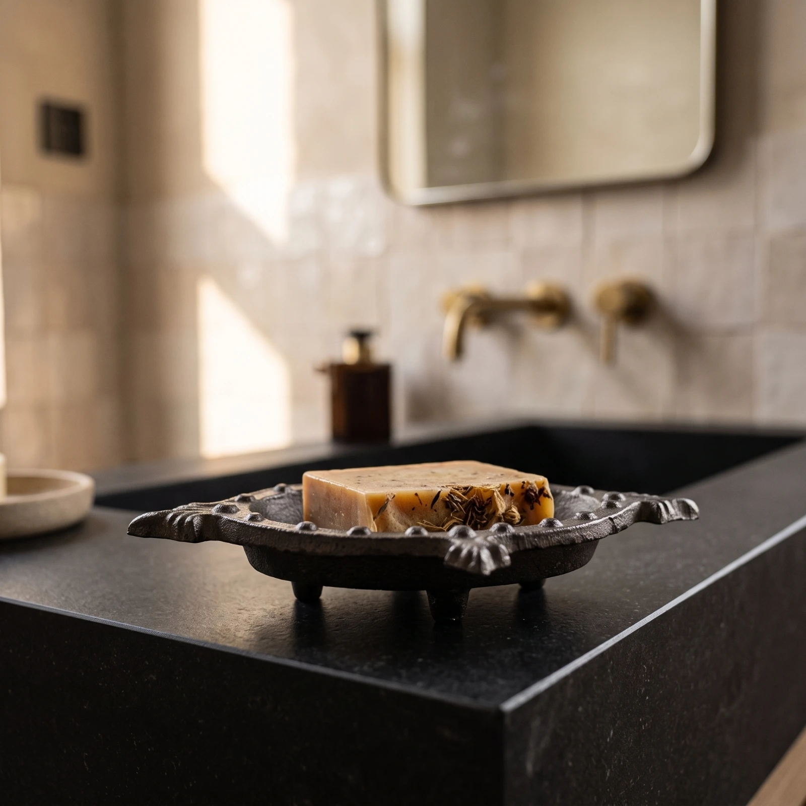 Cast Iron Soap Dish Farmhouse Soap Dish with Drainage Holder Raised Sturdy for Bathroom, Kitchen
