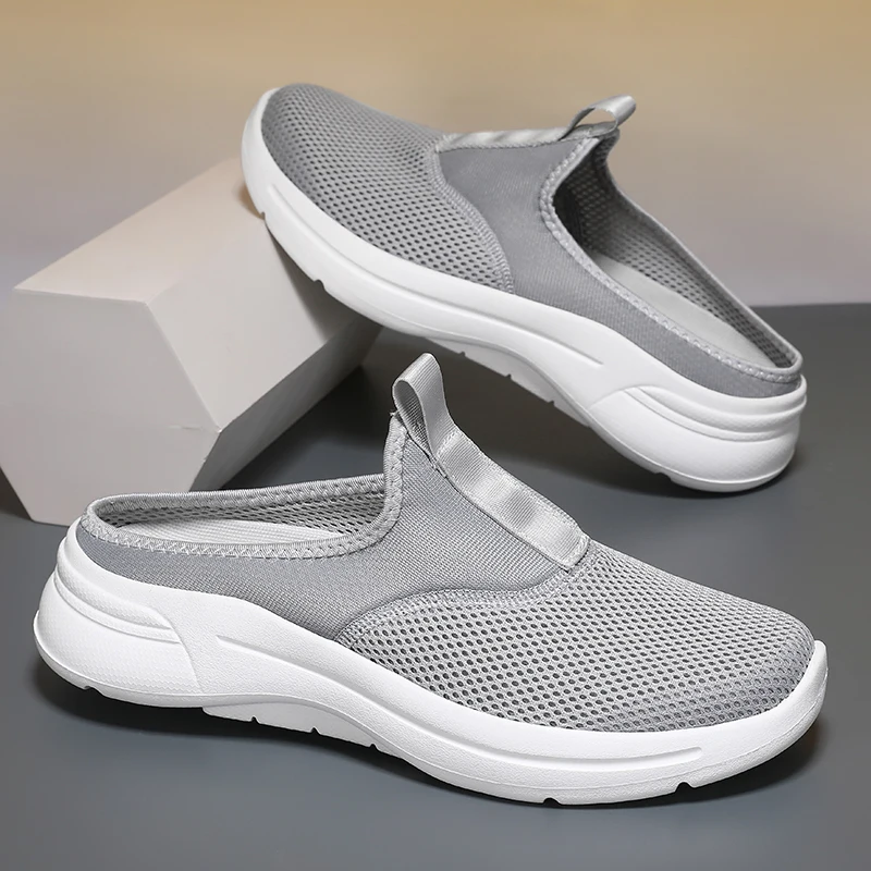 Large Size 39-48 Mesh Half Shoes For Men Mules Slip On Flats Backless Loafers Slippers Man Slides Sandals Open-back Casual Shoes