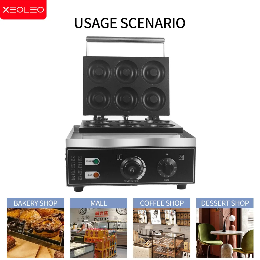XEOLEO 1500W Electric Donut Machine 6 Holes Donut Maker Machine Non-Stick Mini Donuts Machine Surface Adjustable Thermostat