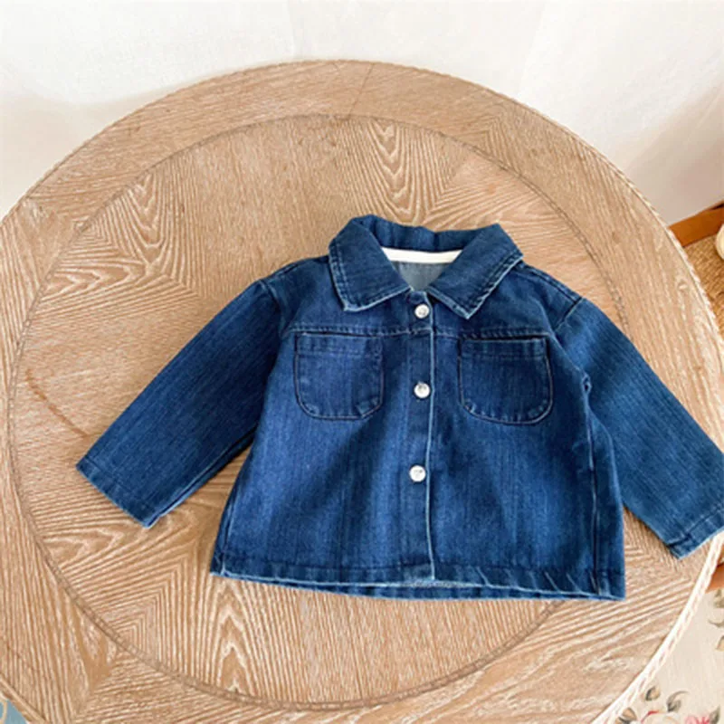 Children\'s suit spring and autumn boys and girls long-sleeved denim shirt jacket trousers two-piece baby top denim suit