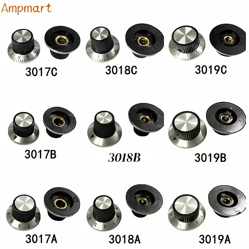 Ampmart Bakelit-Knöpfe 23,5x14, 29x18, 37x15 mm für Audio-Potentiometer, Schalter und Effektpedale; Knopfloch: 6,0 mm – Detail 1