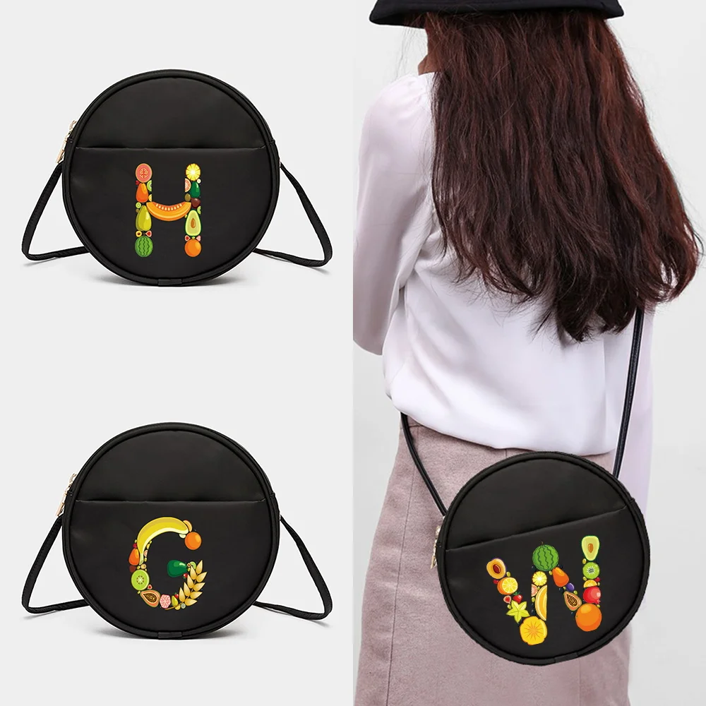 Womens' Round Messenger Casual Crossbody Shoulder Bag Fruit Pattern Mini Phone Purse Bags Shopping Handbag Female Messenger Bag
