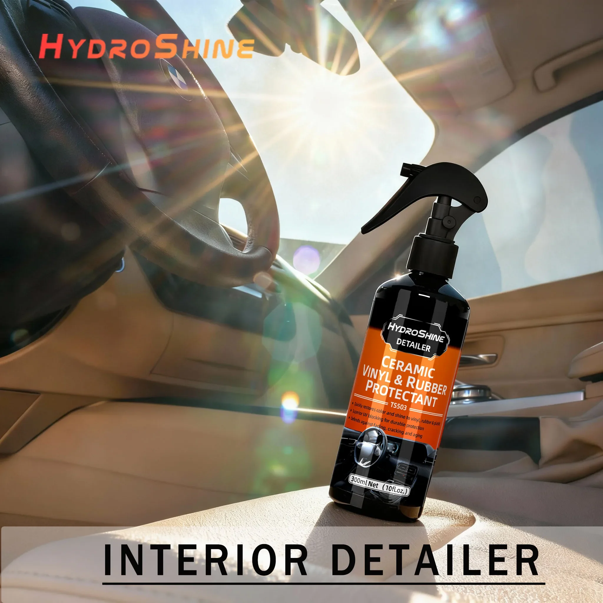 Hydroshine Car  Interior Detailer Ceramic Vinyl &Rubber Protectant Dressing Black Shine Trim Restorer Spray Care Auto Detailing