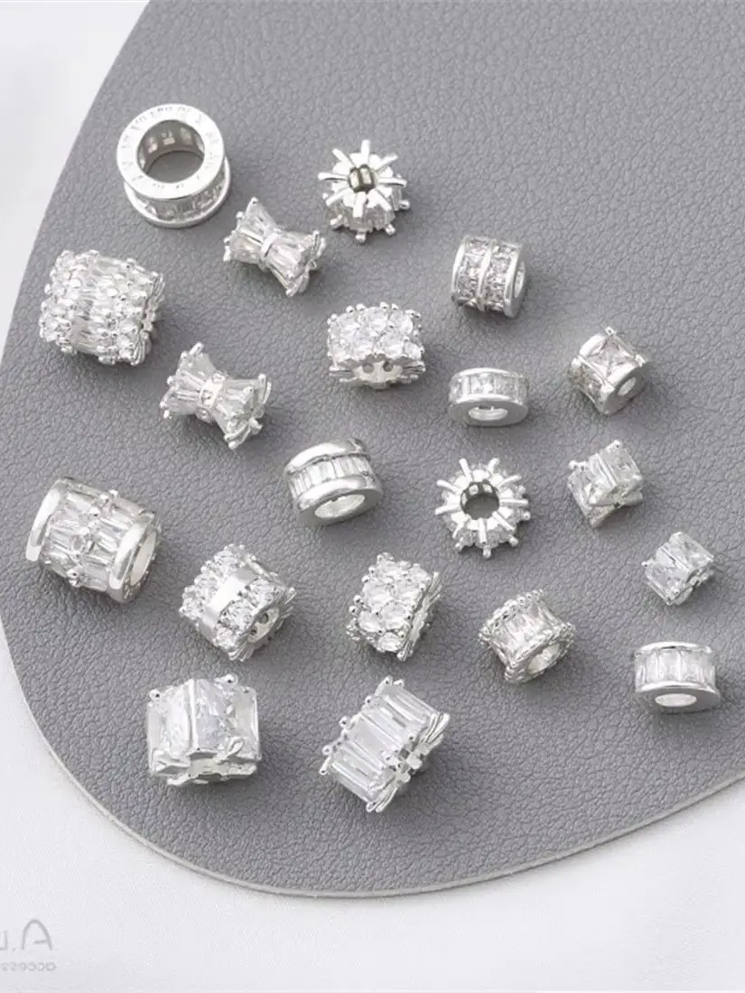 

Thick Silver Zircon Bucket Beads Square Partition Beads Large Hole Wheel Beads Waist Road Connectivity DIY Matching Beads 925