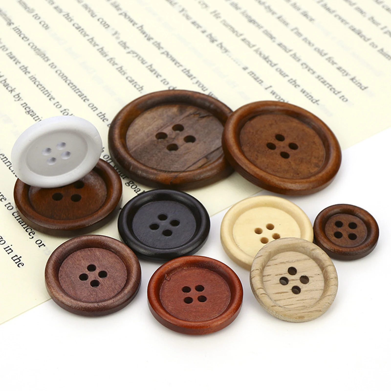 9mm-30.5mm Dia.Wood Buttons Scrapbooking 4 Holes Round Buttons for DIY Craft Handmade Clothing Sewing Garment Accessories 100PCs