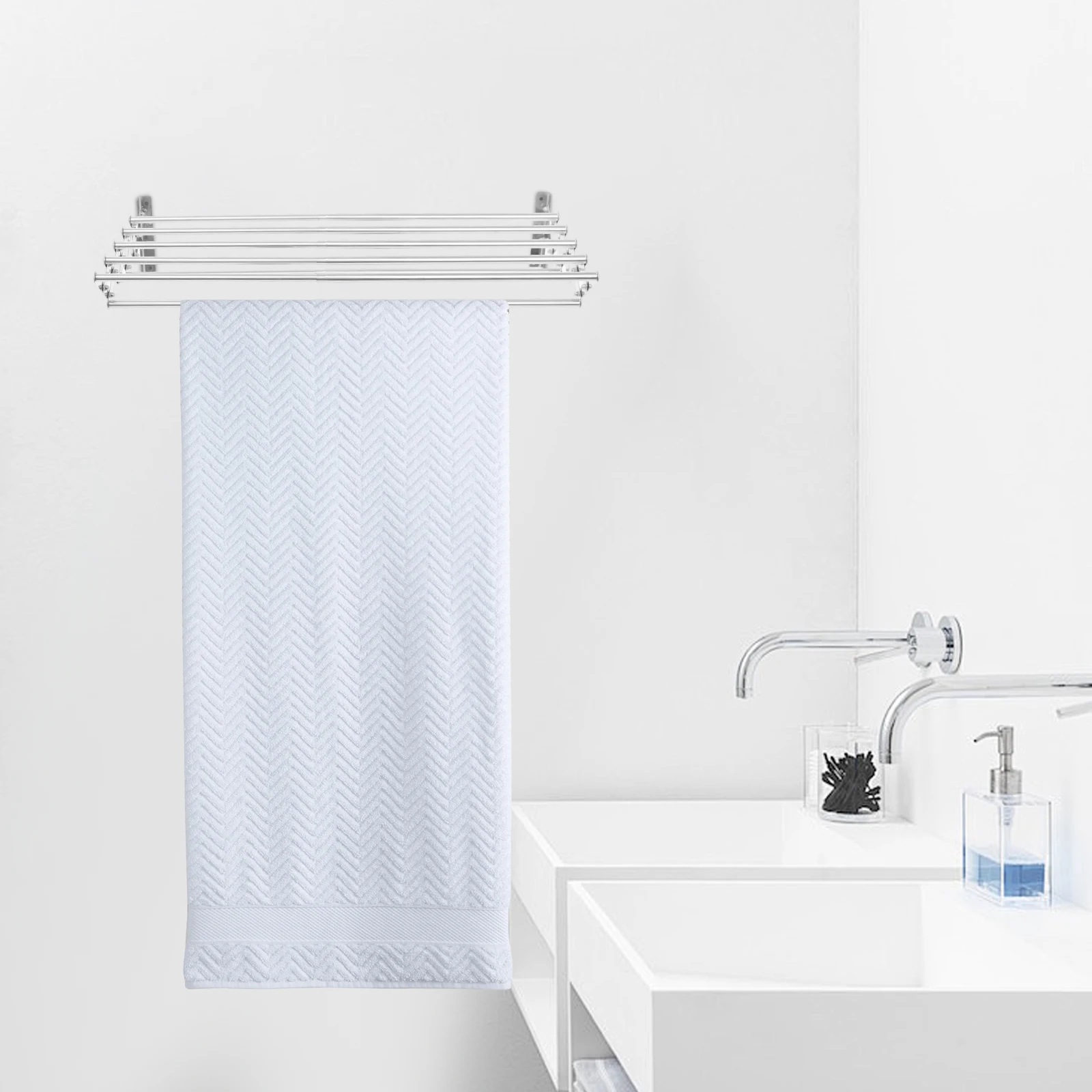 42-80cm Wandmontierter Ausziehbarer Wäscheständer mit 7 Stangen, 40kg Tragkraft, Kleiderständer für Balkon, Badezimmer, Waschküche – Detail 4