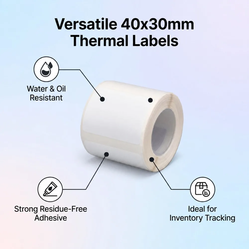 2 pcs，230 Sheets，40 x 30mm 40×30mm Thermal Label Paper 230Pcs Waterproof Thermal Adhesive Label Vertical Version Scratch Proof