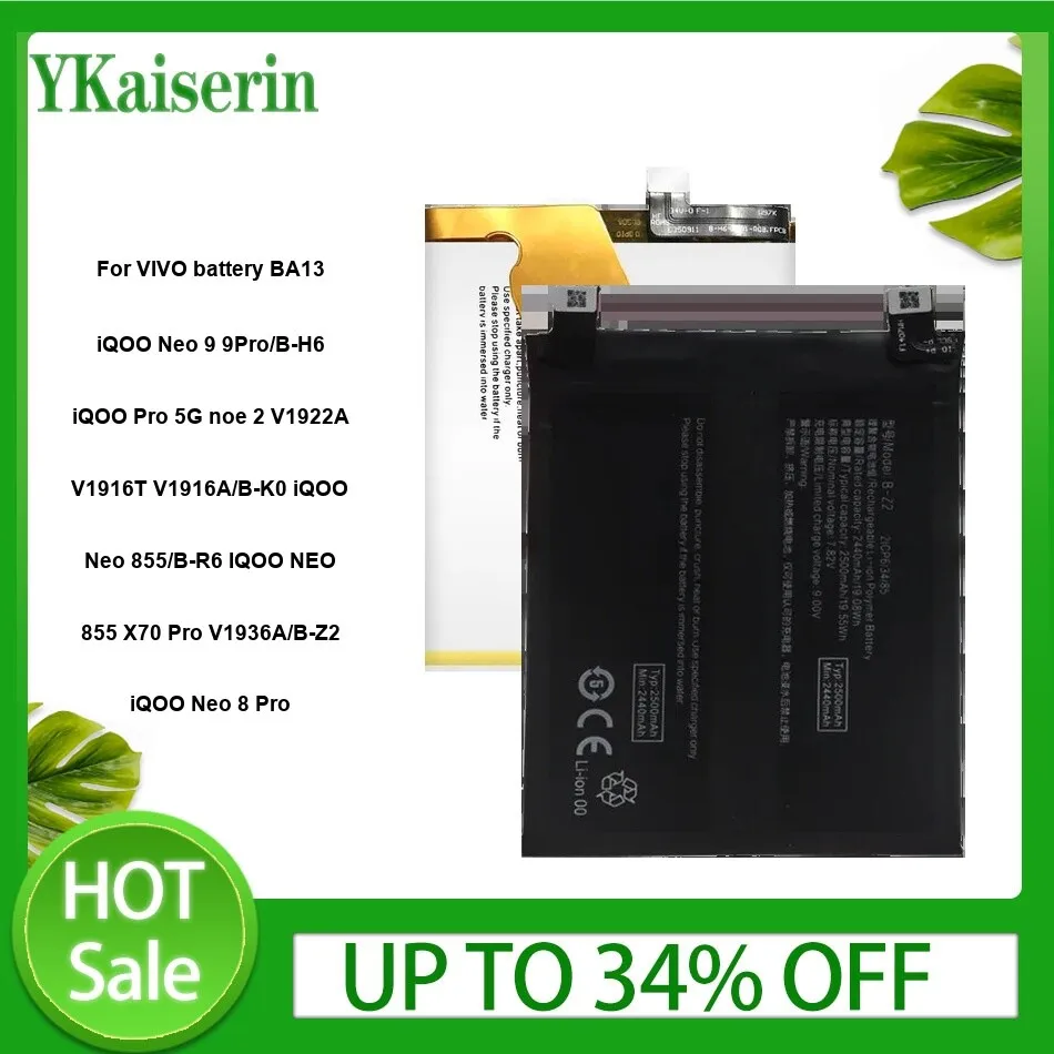 

BA13/B-H6/B-K0/B-R6/B-Z2 Battery For VIVO Iqoo Neo 8 9 X70 Pro 8Pro 9Pro 855 V1936A Phone Batteries + Track NO