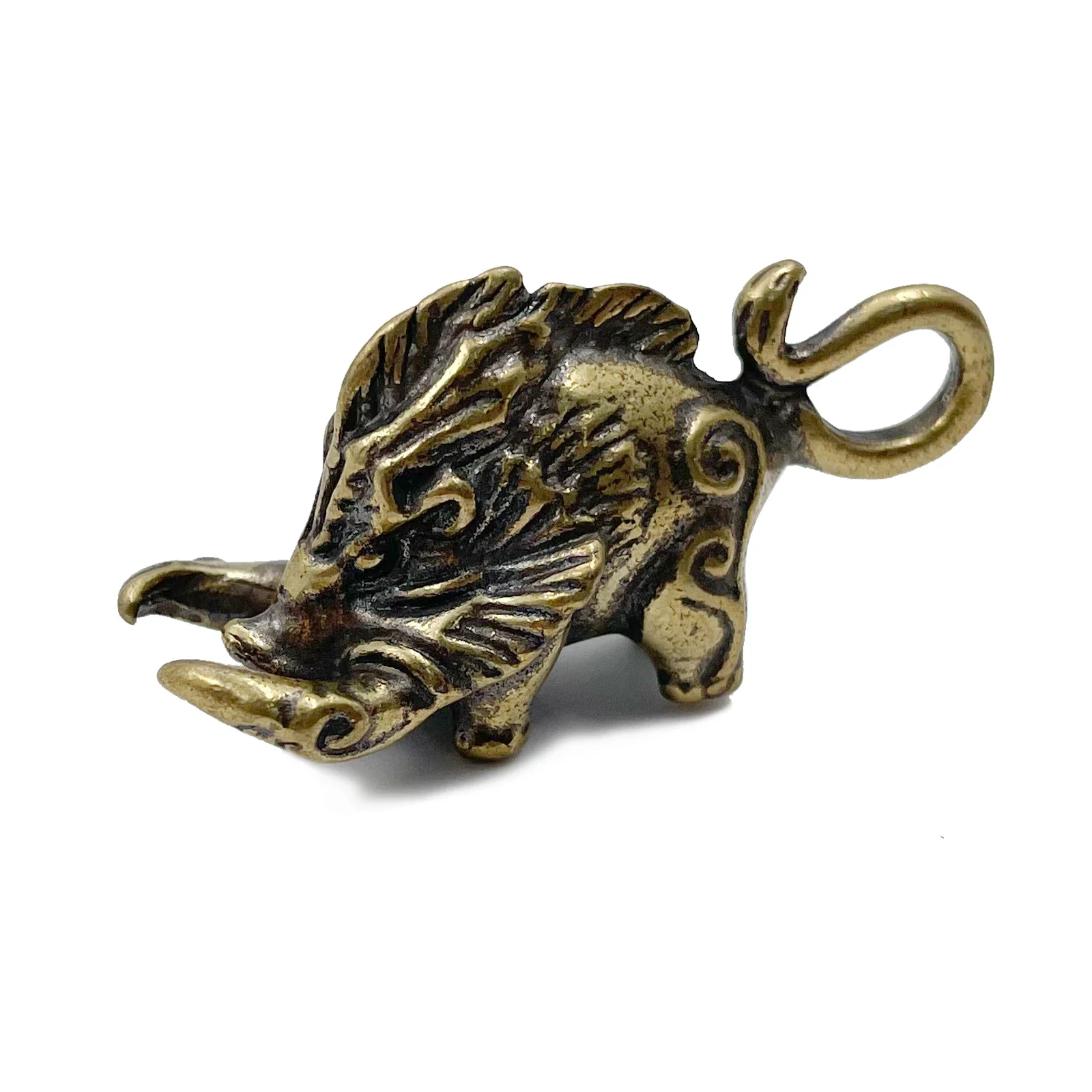 Viking Wild Boar Brass Keychain Keyring Pendants Vintage Copper Nordic Animal Pig Doll Toy Car Key Chain Rings Charms Jewerly