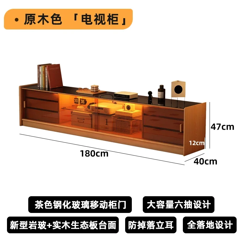GZ-11   all-solid wood TV cabinet floor-to-ceiling coffee table combination storage rock glass TV cabinet