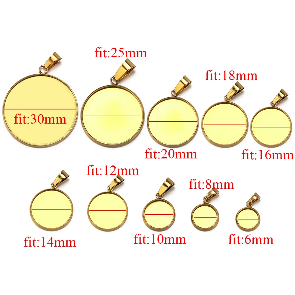 

10pcs Stainless Steel Cabochon Round Blank Tray Base Charm Gold-plated PVD for DIY Necklace Bracelet Jewelry Making Accessories