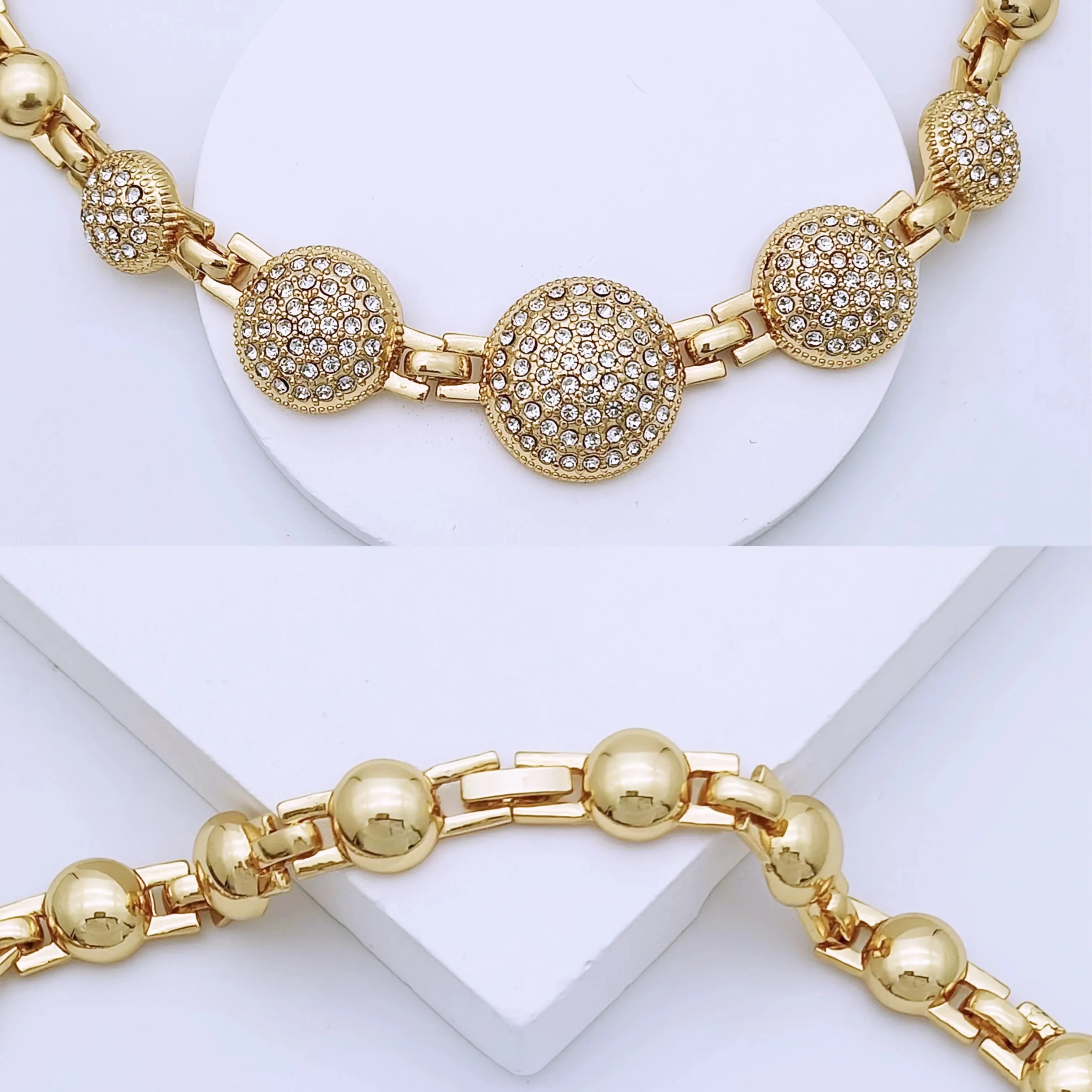 Classic Design Round Women Necklace Set Earrings Bracelet And Ring High Quality 18K Gold Plated Jewelry Set Wedding Party Gift