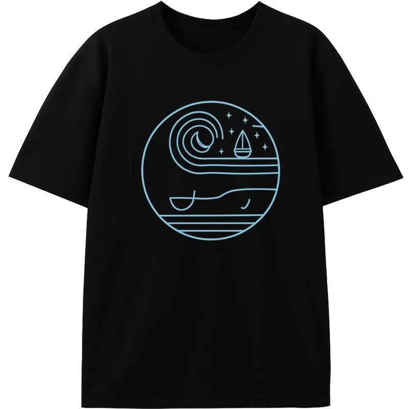 

Vintage Line Art Moon Wave Shirt Minimalist Graphic Print Aesthetic Tee Loose Casual Unisex Gift For Women Men