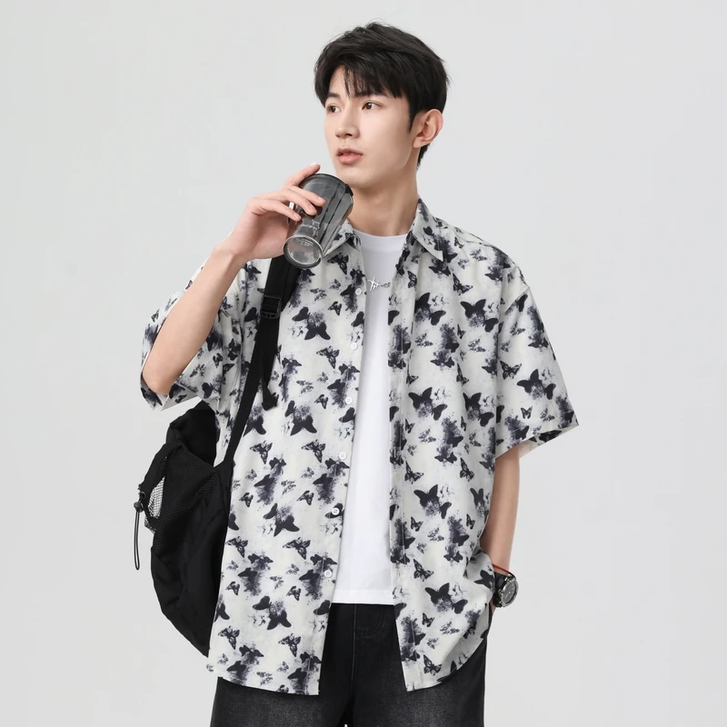 

Новая летняя модная мужская повседневная рубашка из ледяного шелка с принтом, коротким рукавом, квадратным воротником, из полиэфирного волокна, для отдыха