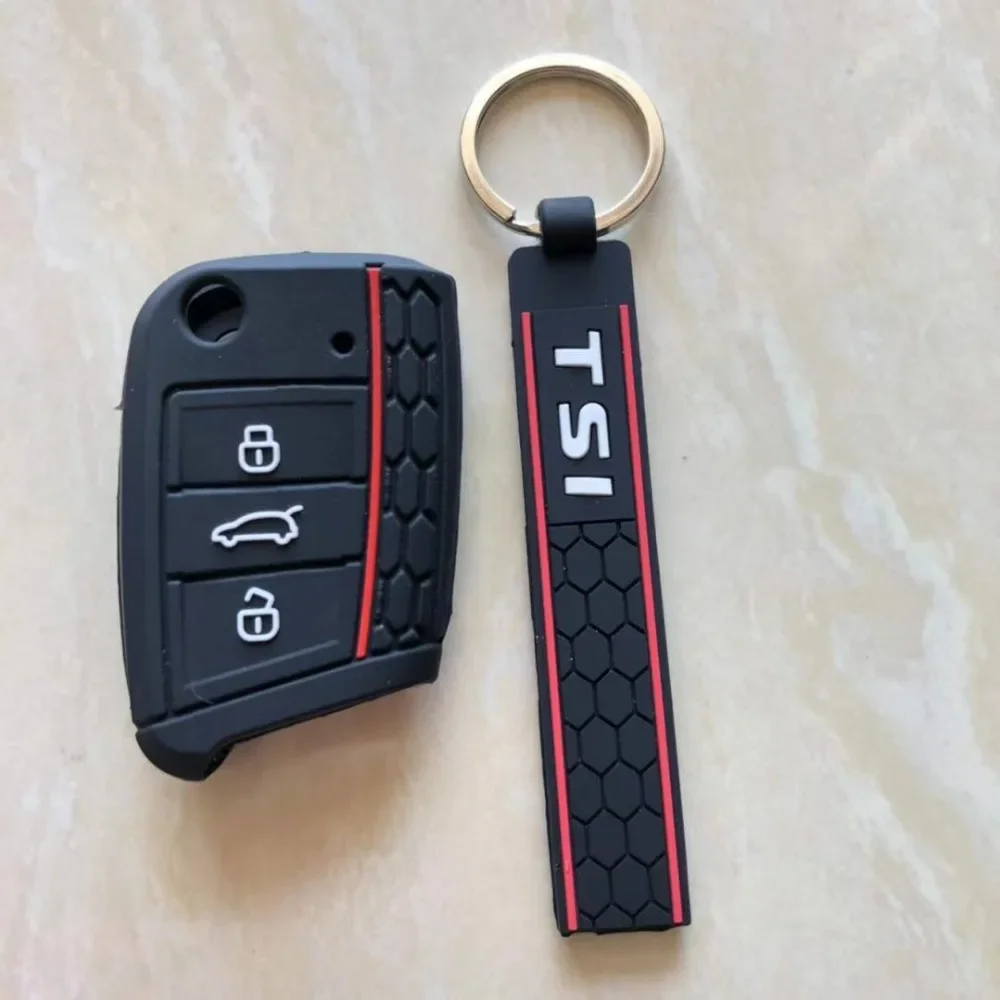 Silicone Key Case Holder Cover For Volkswagen Golf 7 MK7 Tiguan Lamando Lavida  Passat Bora TSI Remote Flip Key Ring