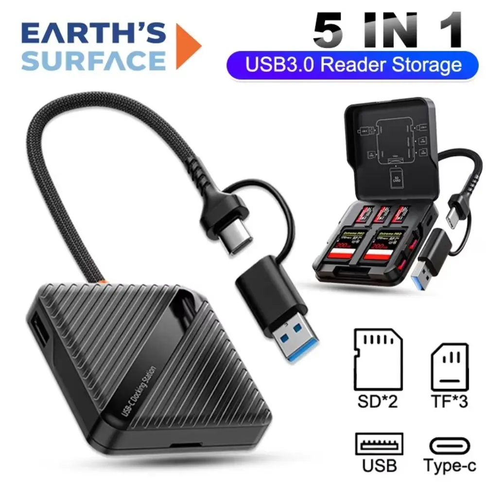 Storage Manager USB 3.0 Memory Card Reader USB 3.1 Type-C SD Card Reader 5 Ports 5Gbps High-Speed Card Reader Adapter For Phone