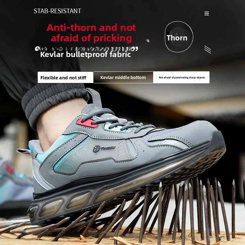 남성용 안전 신발 강철 발가락 부드러운 밑창 여성 남성 운동화 경량 에어 쿠션 작업 신발 보호 안티 스매싱
