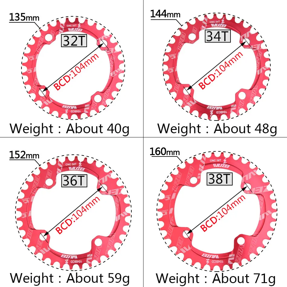 Bicycle Bcd Crown 104 Monoplate Mtb Dish Mountain Bike Single Crown Crank 32 34 36 38 Teeth Chainring Narrow Wide Multiplication