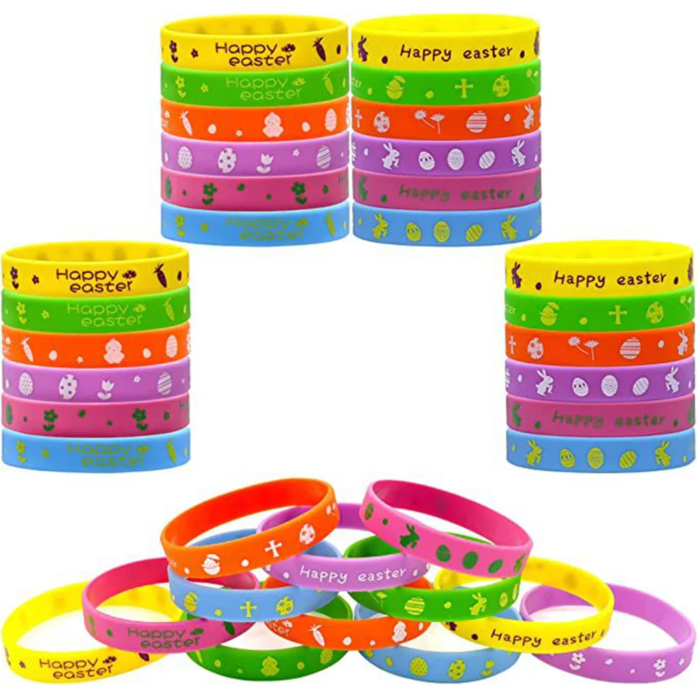 12pcs Easter Rubber Bracelets Silicone Wristbands for Party Favors Supplies Easter Egg Basket Fillers Gifts Stuffers Accessories