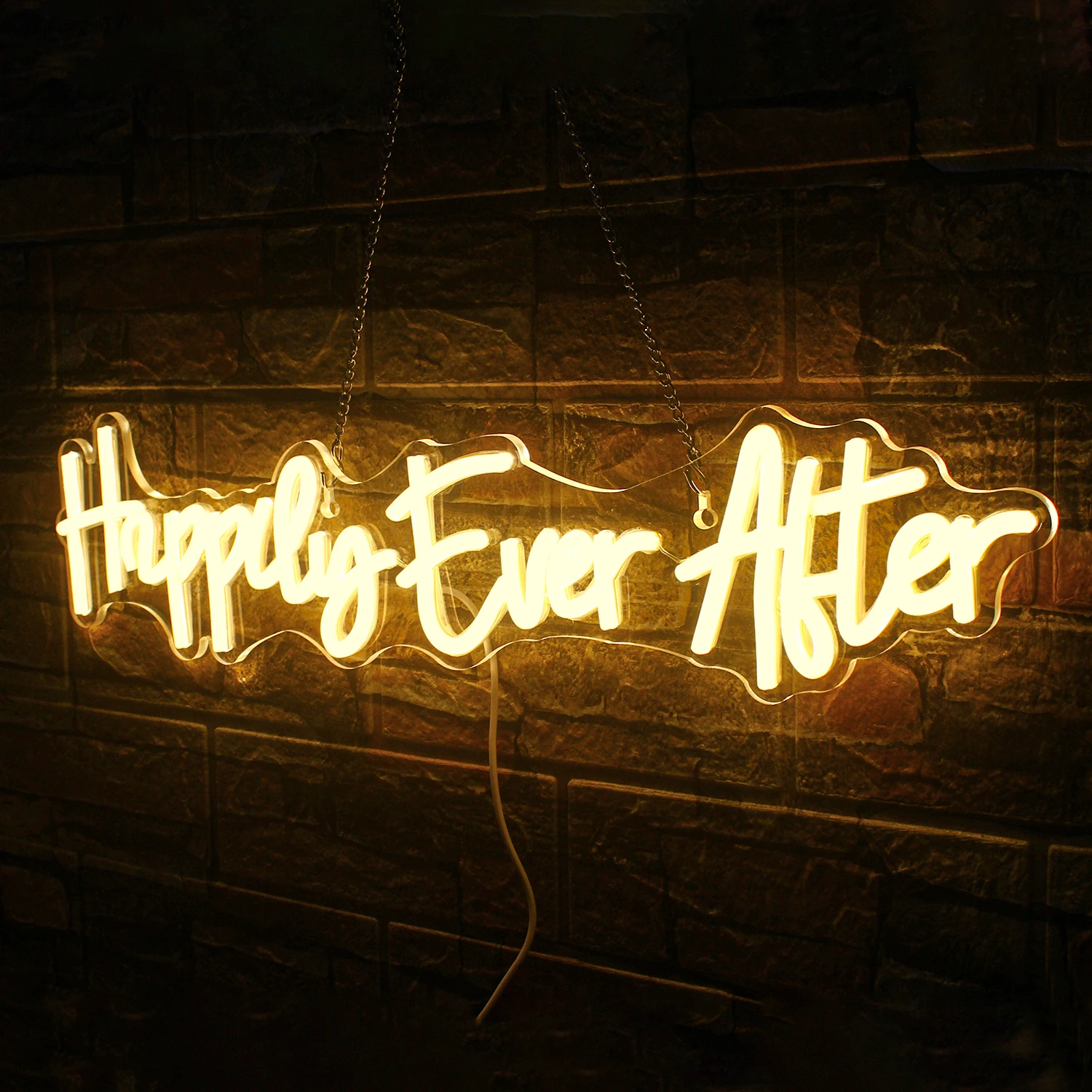 Happily Ever After Neon Sign LED Warm White Room Wall Decor USB Powered Lights for Wedding Engagement Party Bar Bedroom Decor