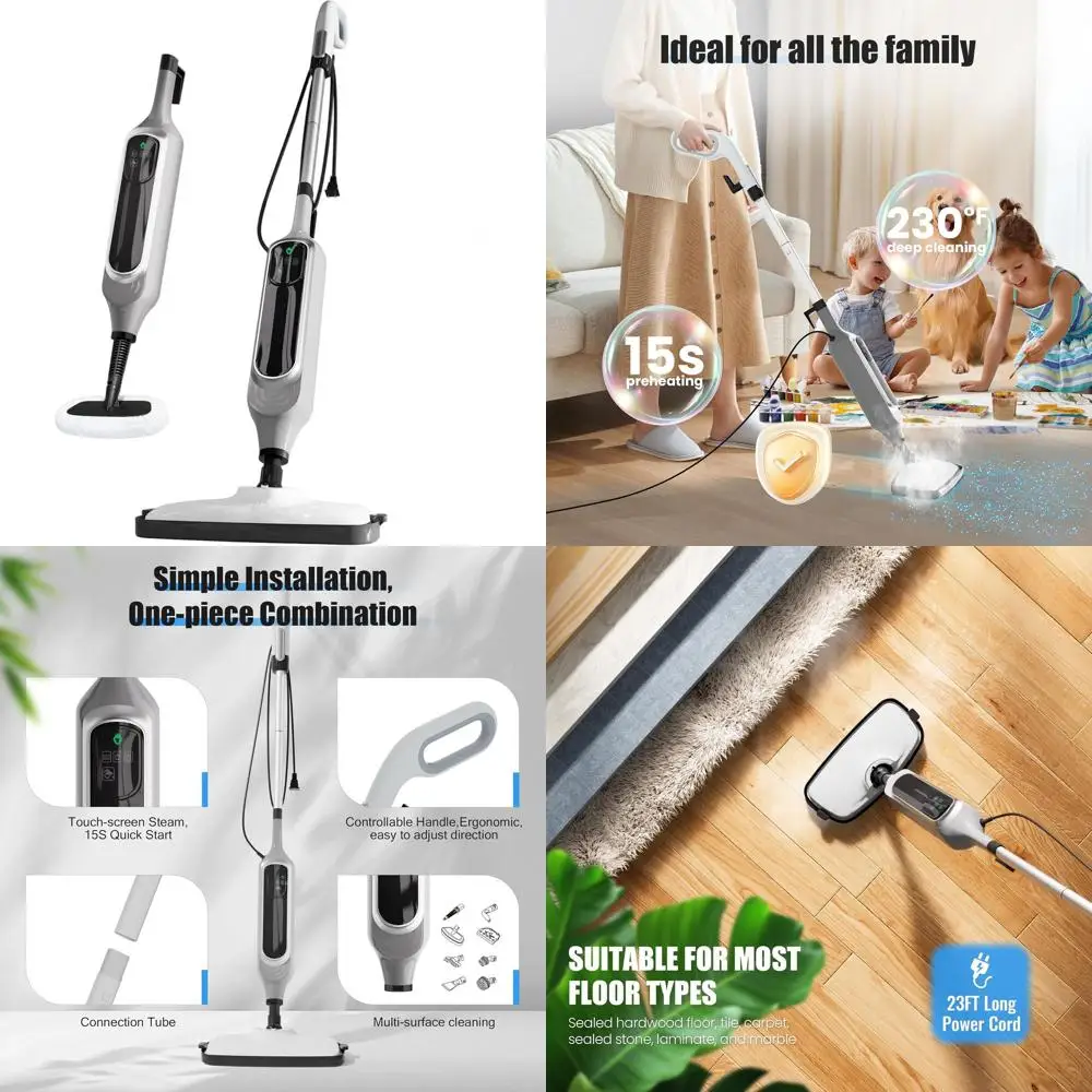 

Многофункциональная паровая швабра со съемным ручным очистителем, идеально подходит для полов, плитки, ковров, мебели, одежды, окон и многого другого