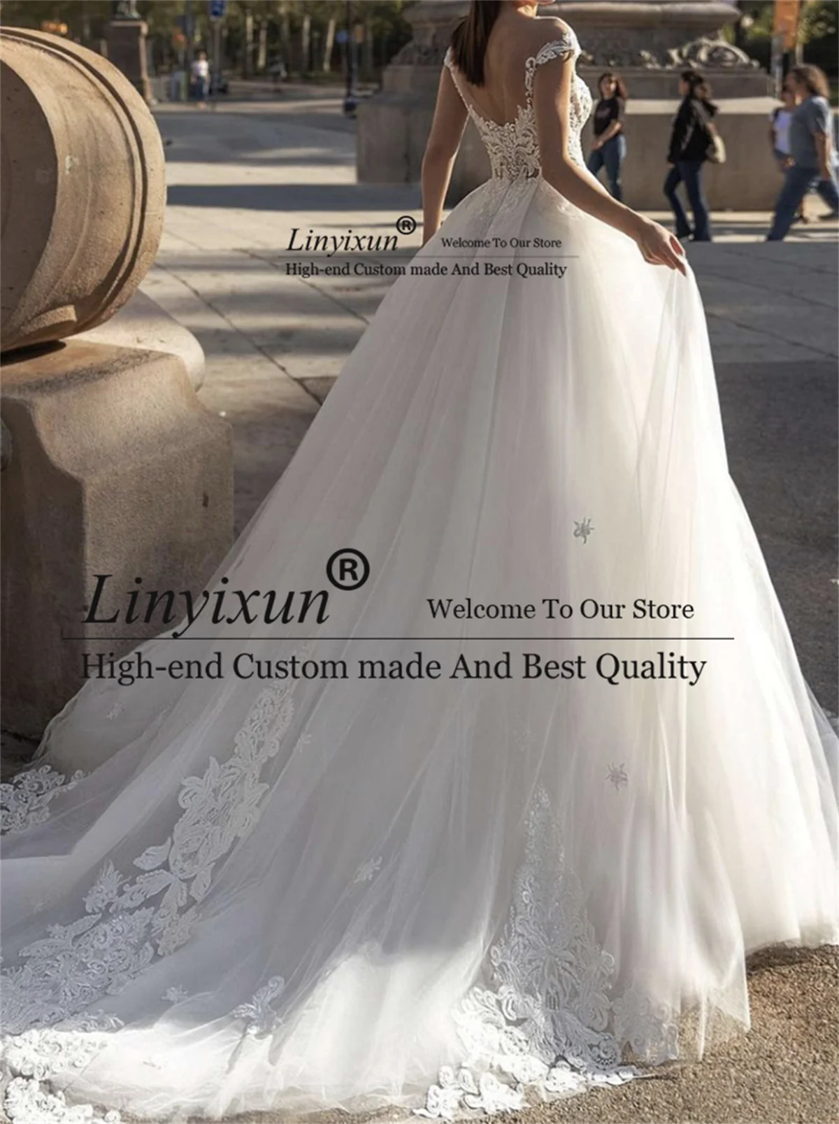 Elegant A-Line ชุดแต่งงาน Sweetheart ปิดไหล่ลูกไม้ Appliques ลูกปัดชุดเจ้าสาว Backless Sweep Train Robe De Mariée