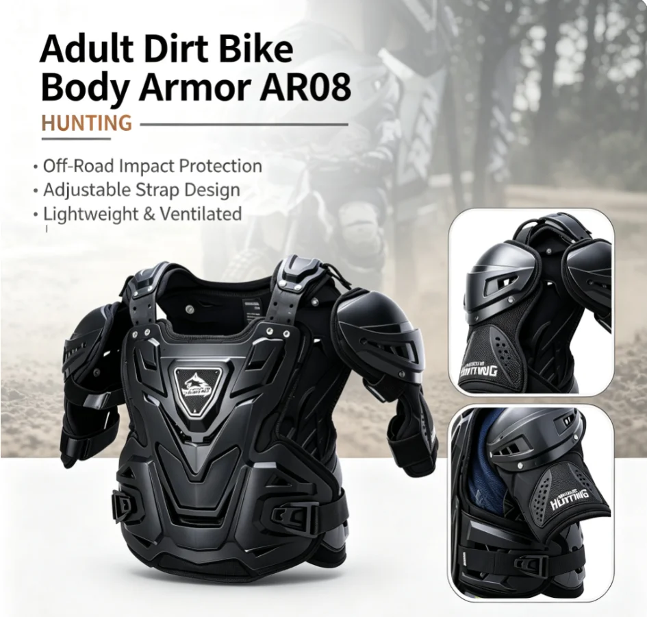 Hunting AR08 Adult Motorcycle Body Armor, Dirt Bike Motocross Chest Shoulder Elbow Protector