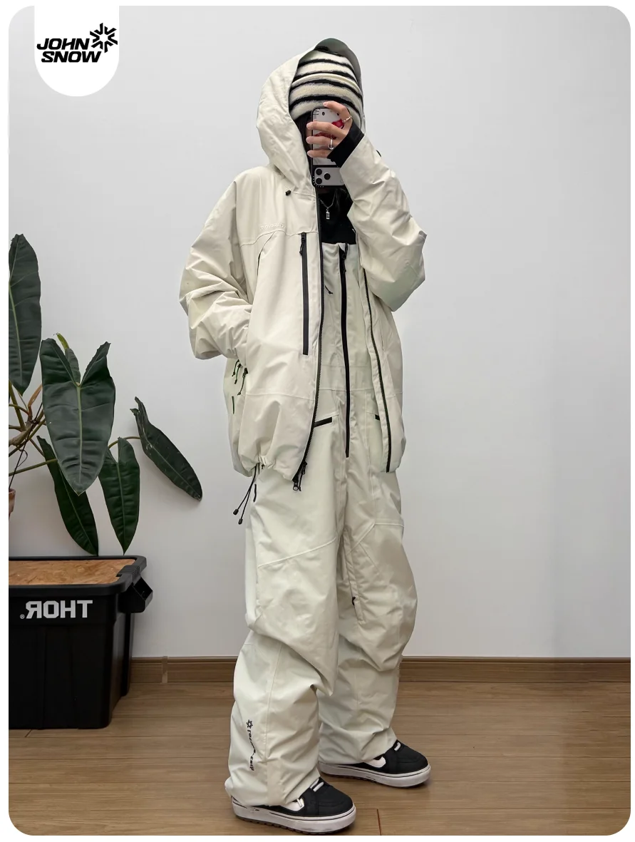 John Snow 2025 Unisex 3L Hardshell Snowboard Bib Fully Taped Seam Waterproof Ski Overalls Thermal Snow Pants for Men & Women