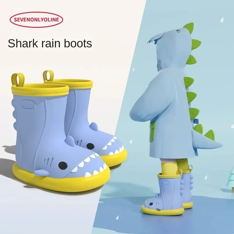 Little shark sepatu bot hujan anak laki-laki perempuan, sepatu bot air kartun anti licin tahan air untuk anak laki-laki dan perempuan