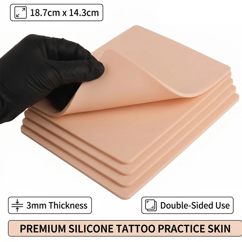 Tattoo Practice Skin 3mm Thick Silicone Fake Skin Double Sided Flexible Tattoo Training Skin for Beginners Artists Accessories